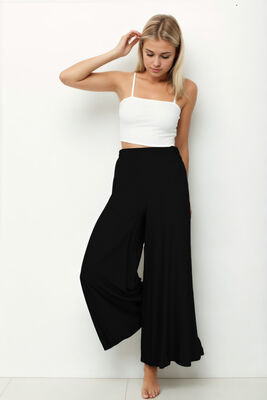 Arka Bel Lastik Detaylı Bol Paça Pantolon - 29