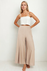 Arka Bel Lastik Detaylı Bol Paça Pantolon - 32