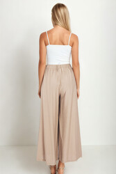 Arka Bel Lastik Detaylı Bol Paça Pantolon - 34