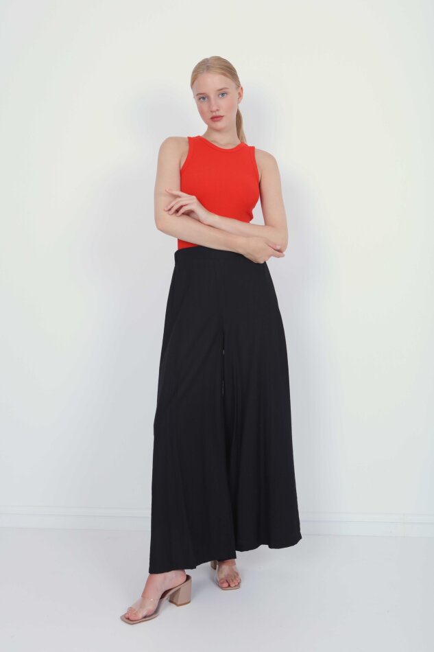 Arkası Lastikli Bol Paça Pantolon - 25