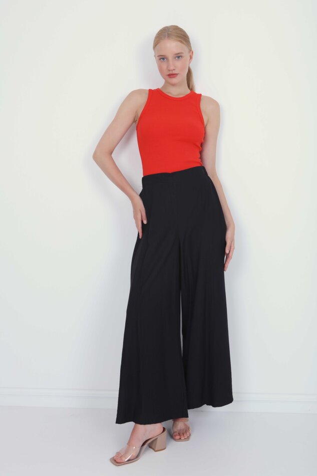 Arkası Lastikli Bol Paça Pantolon - 27