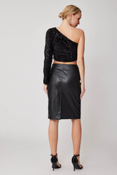 Arkası Yırtmaçlı Deri Kalem Etek - 5