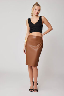 Arkası Yırtmaçlı Deri Kalem Etek - 7