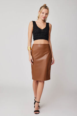 Arkası Yırtmaçlı Deri Kalem Etek - 8