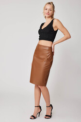 Arkası Yırtmaçlı Deri Kalem Etek - 12