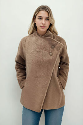 Asimetrik Kesim Cepli Keçe Ceket - 6