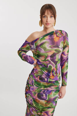 Asimetrik Yaka Tül Bluz - Thumbnail (6)