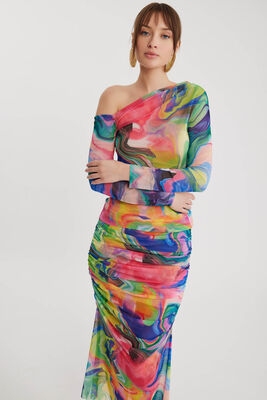 Asimetrik Yaka Tül Bluz - Thumbnail (2)