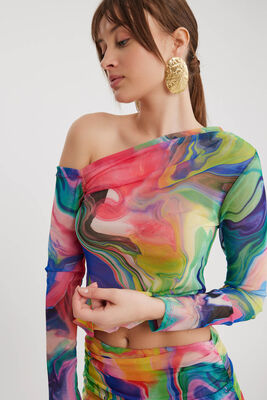 VİTRİN - Asimetrik Yaka Tül Bluz (1)