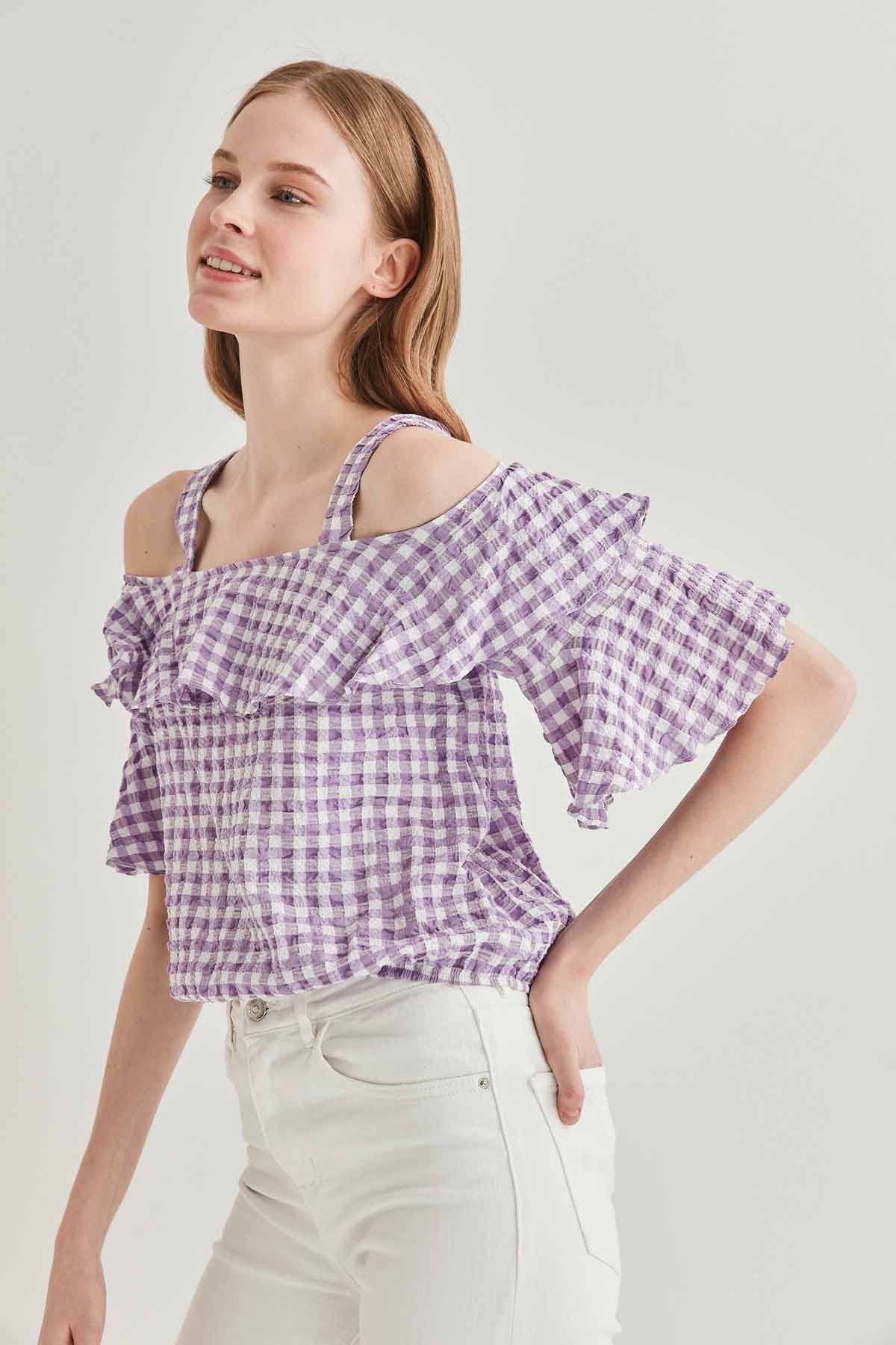 Askılı Volanlı Eteği Lastikli Bluz - Thumbnail