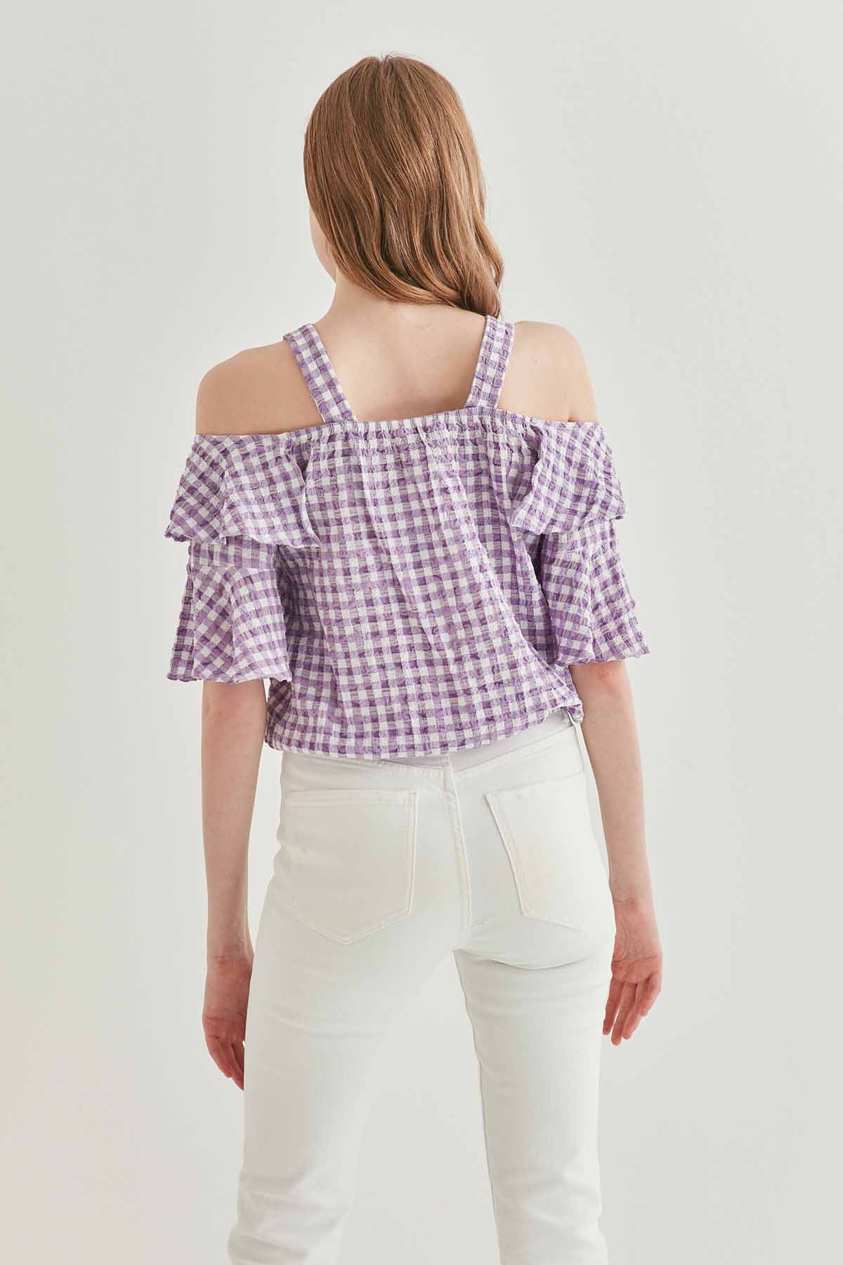 Askılı Volanlı Eteği Lastikli Bluz - Thumbnail