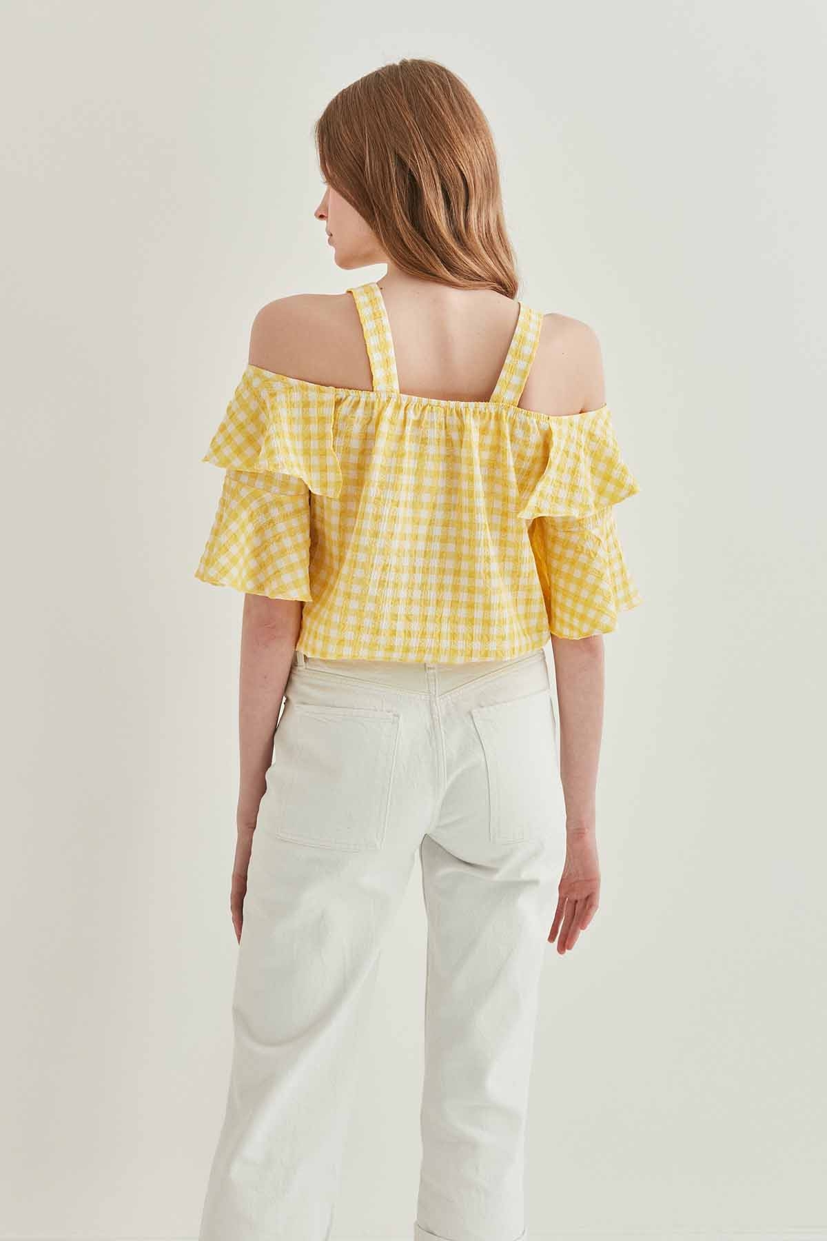 Askılı Volanlı Eteği Lastikli Bluz - Thumbnail