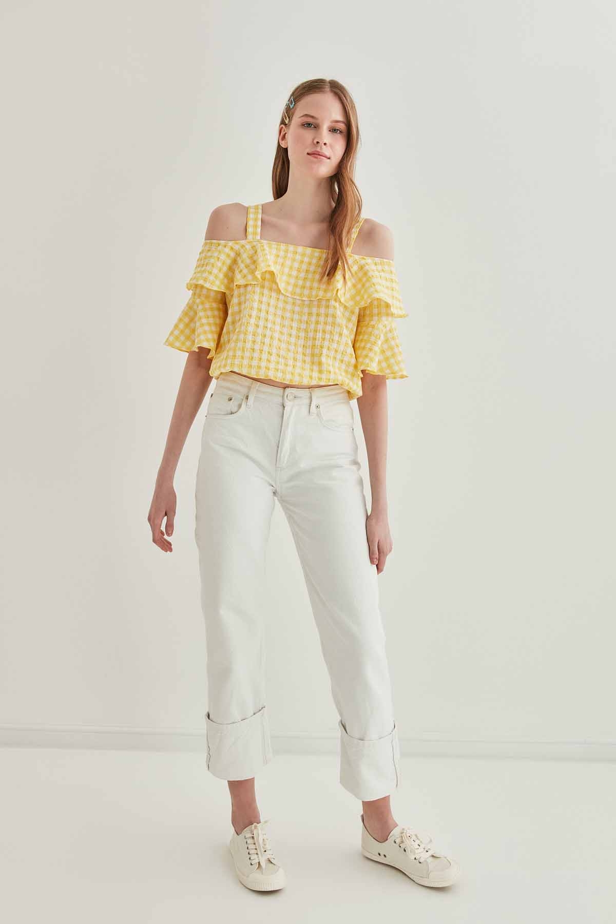 Askılı Volanlı Eteği Lastikli Bluz - Thumbnail