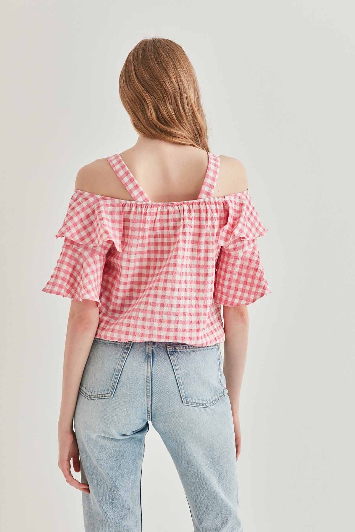 Askılı Volanlı Eteği Lastikli Bluz - Thumbnail