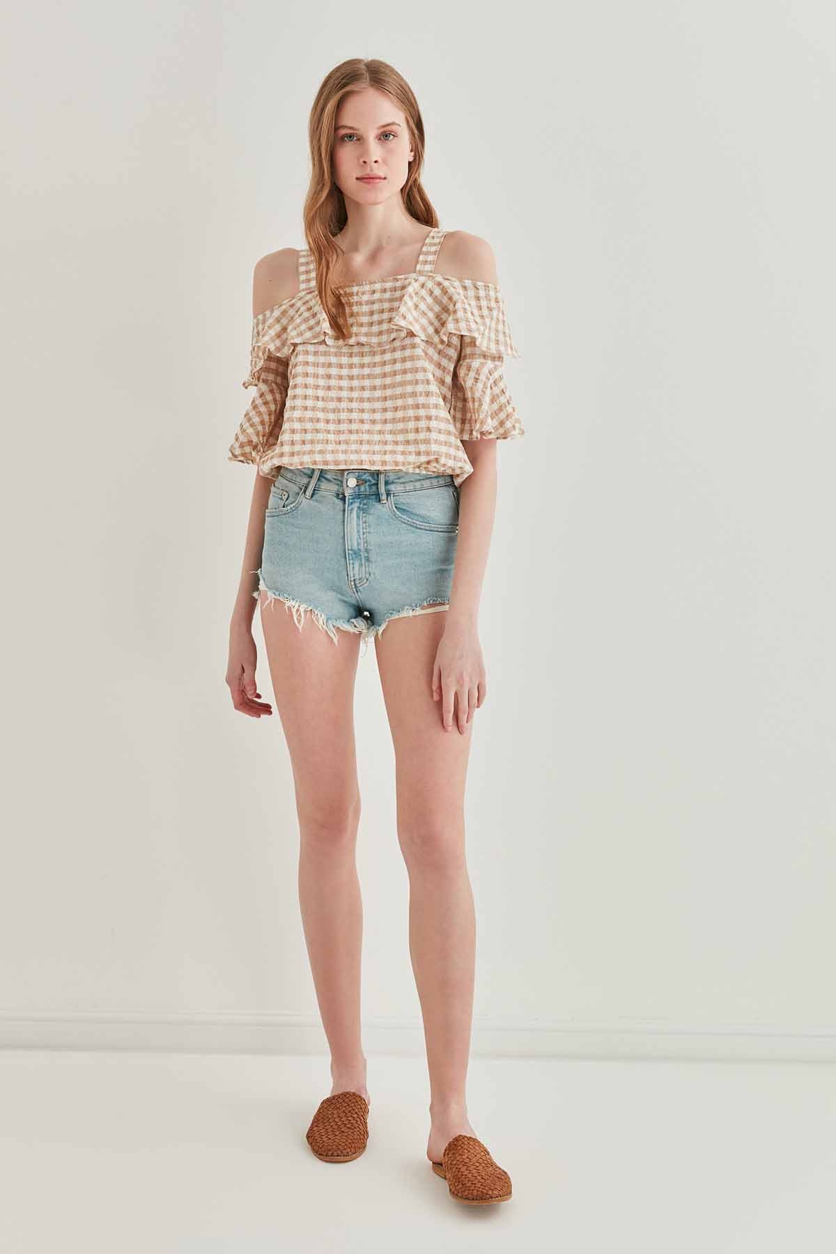 Askılı Volanlı Eteği Lastikli Bluz - Thumbnail