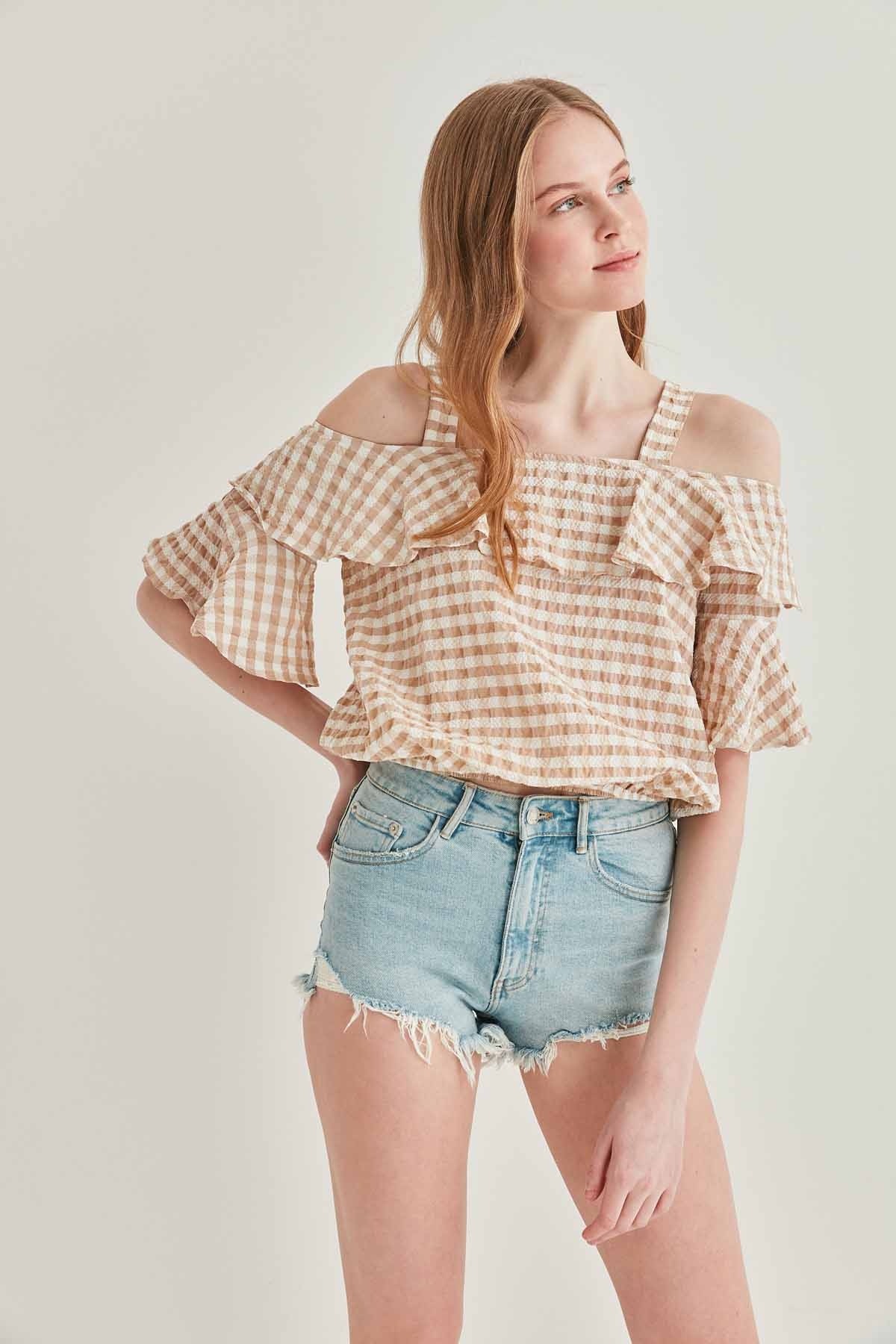 Askılı Volanlı Eteği Lastikli Bluz - Thumbnail