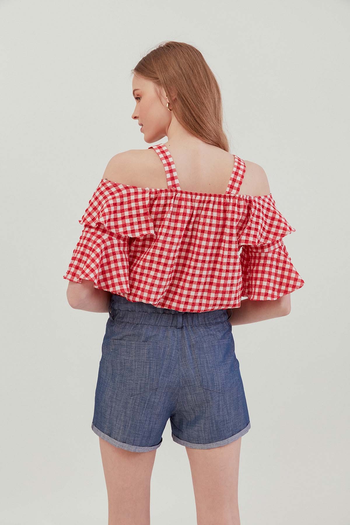 Askılı Volanlı Eteği Lastikli Bluz - Thumbnail