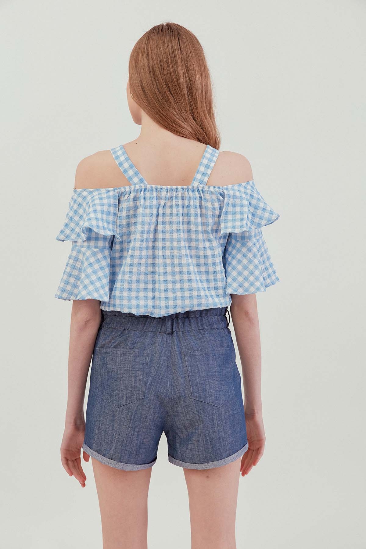 Askılı Volanlı Eteği Lastikli Bluz - Thumbnail