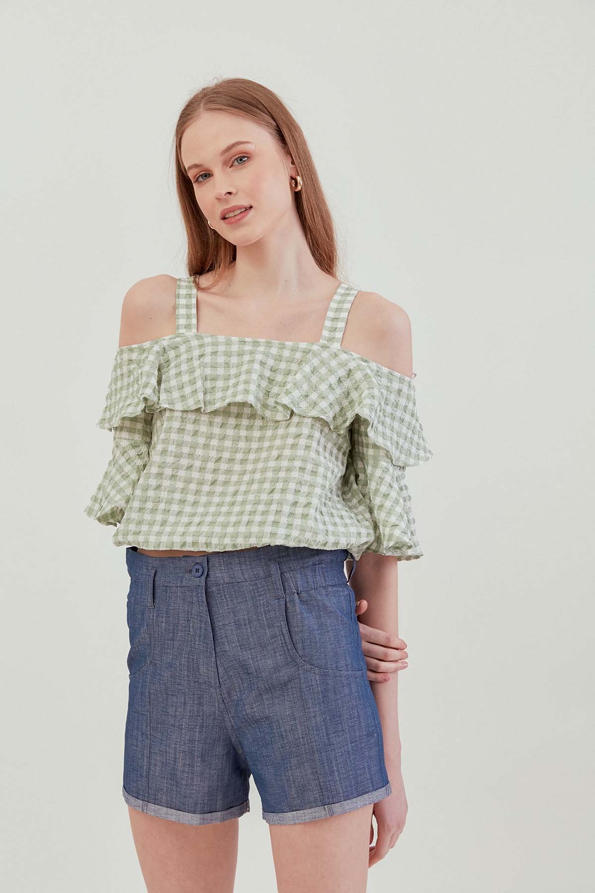 Askılı Volanlı Eteği Lastikli Bluz - Thumbnail