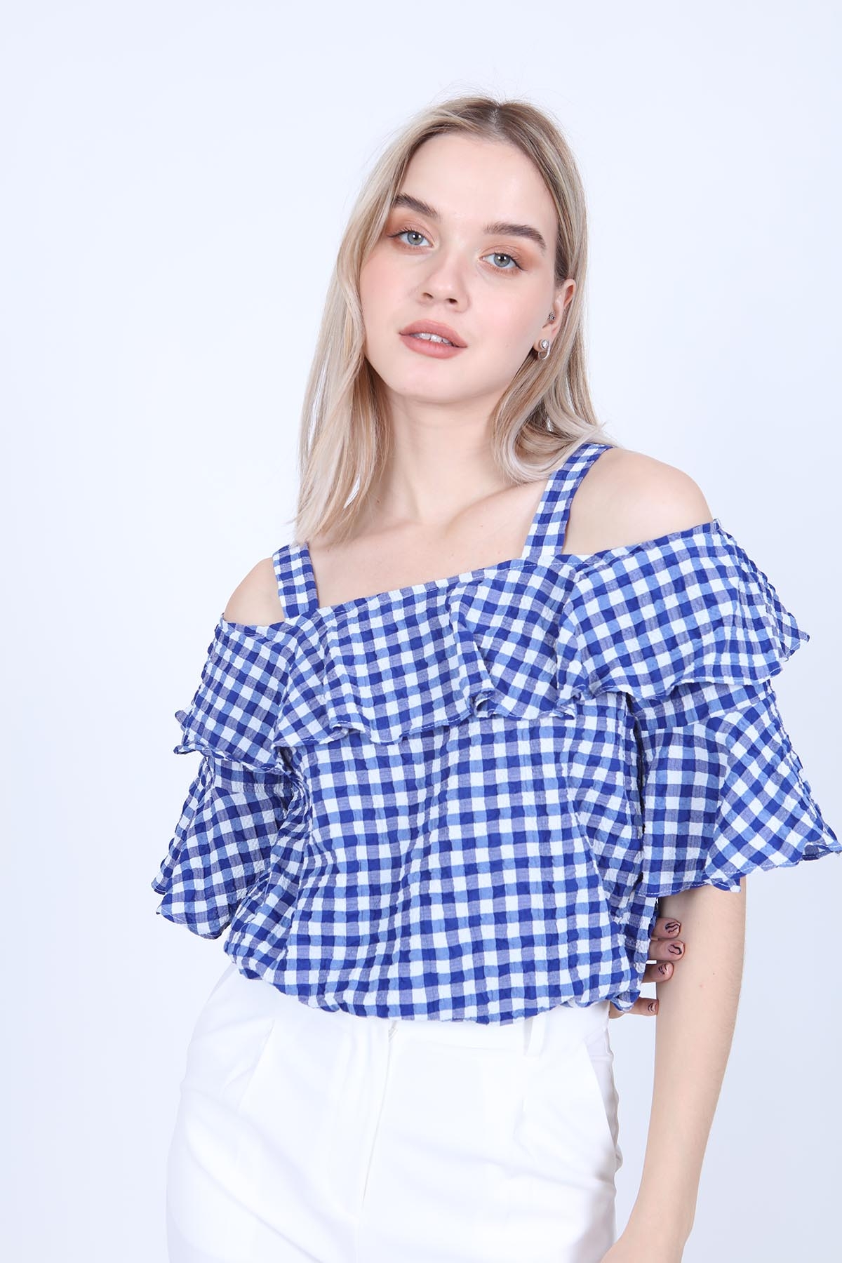 Askılı Volanlı Eteği Lastikli Bluz - Thumbnail