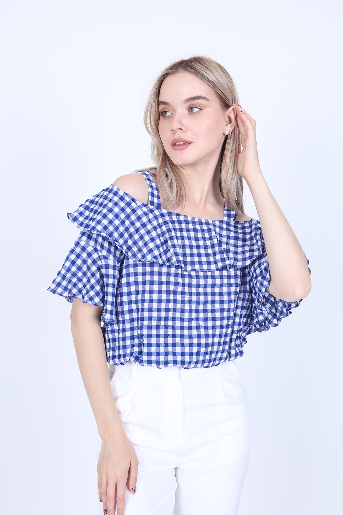 Askılı Volanlı Eteği Lastikli Bluz - Thumbnail