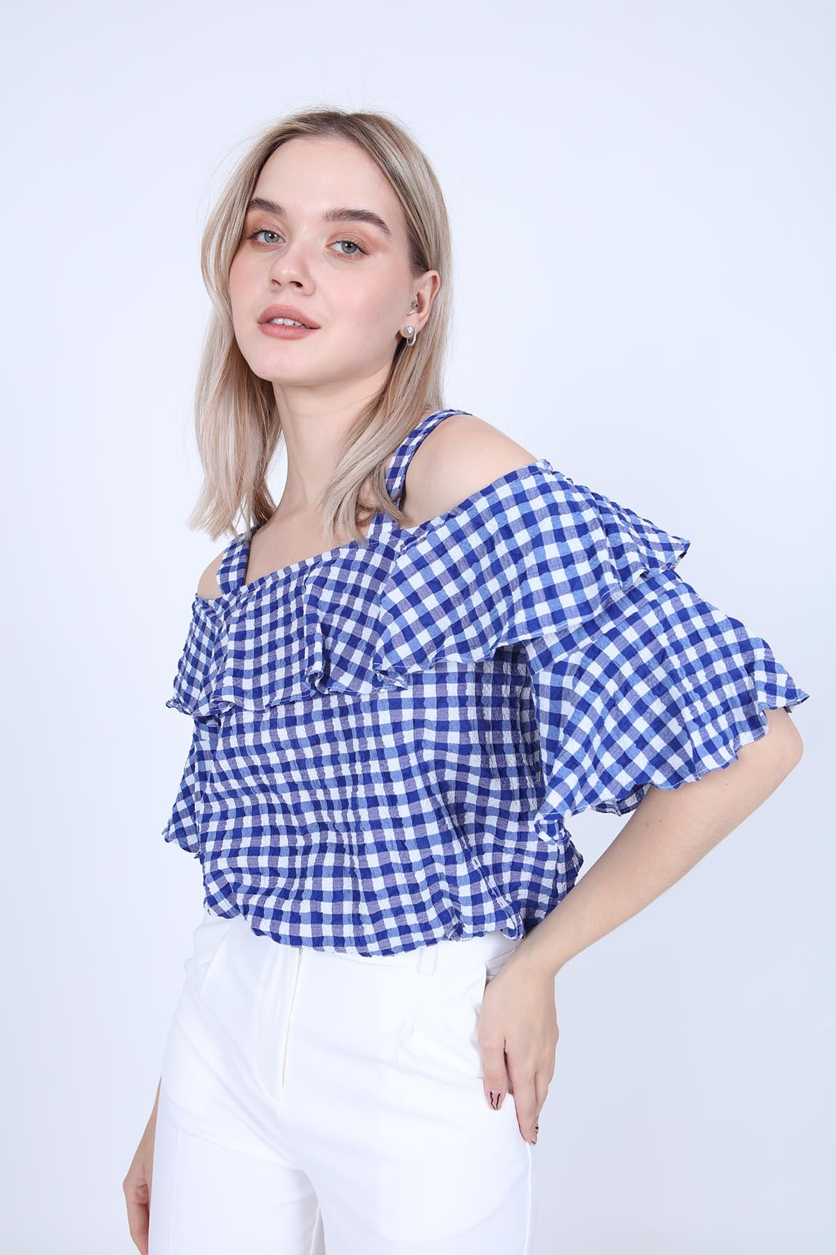 Askılı Volanlı Eteği Lastikli Bluz - Thumbnail