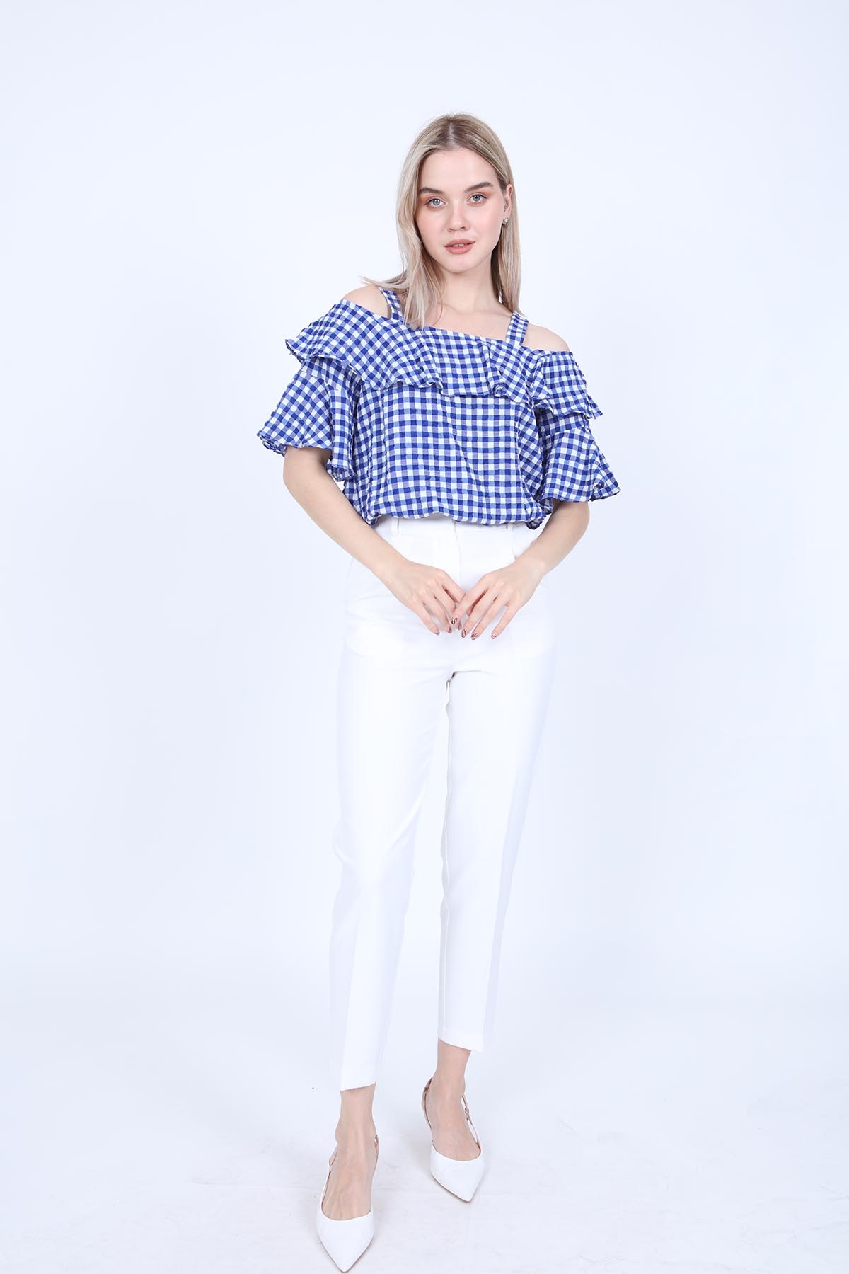 Askılı Volanlı Eteği Lastikli Bluz - Thumbnail