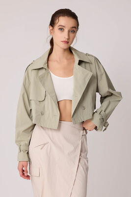 VİTRİN - Astarlı Önü Düğmeli Crop Trençkot (1)