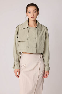 VİTRİN - Astarlı Önü Düğmeli Crop Trençkot