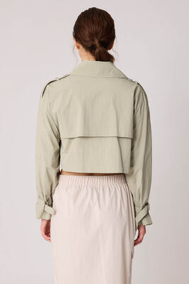 Astarlı Önü Düğmeli Crop Trençkot - Thumbnail (4)