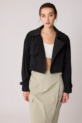 Astarlı Önü Düğmeli Crop Trençkot - Thumbnail (7)