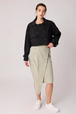 Astarlı Önü Düğmeli Crop Trençkot - Thumbnail (8)