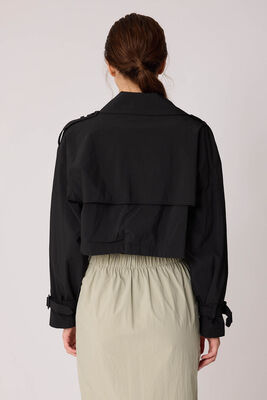 Astarlı Önü Düğmeli Crop Trençkot - Thumbnail (10)