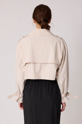 Astarlı Önü Düğmeli Crop Trençkot - Thumbnail (15)