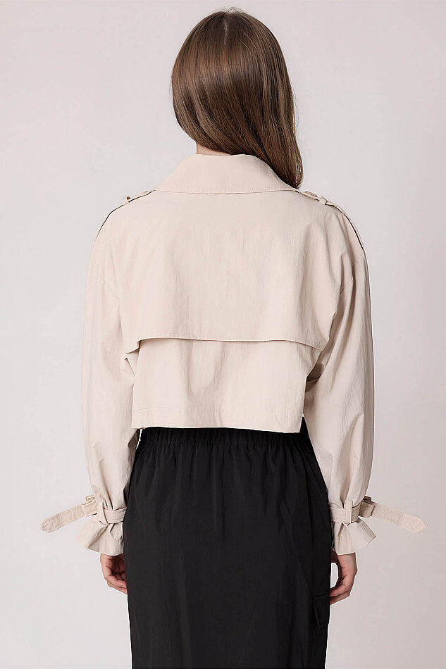 Astarlı Önü Düğmeli Crop Trençkot - 9