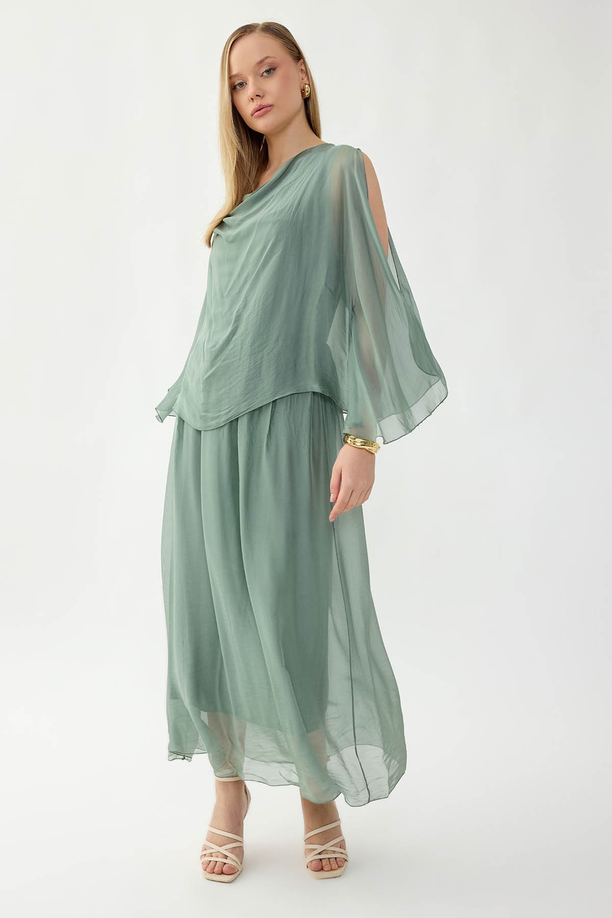 Astarlı Uzun İpek Elbise - Thumbnail