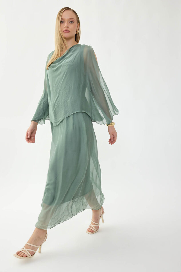 Astarlı Uzun İpek Elbise - 5