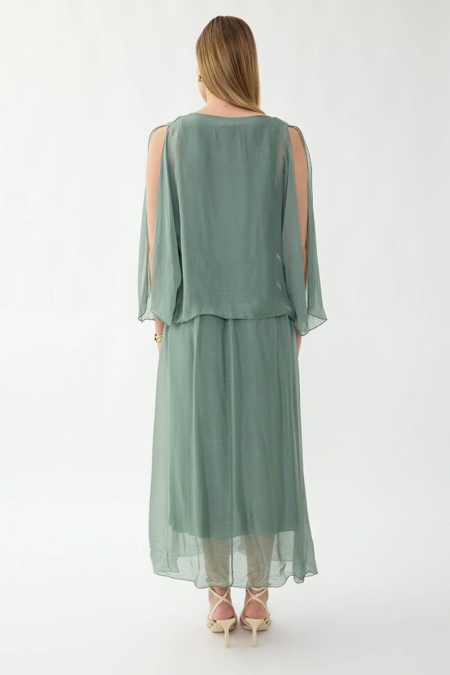 Astarlı Uzun İpek Elbise - 4