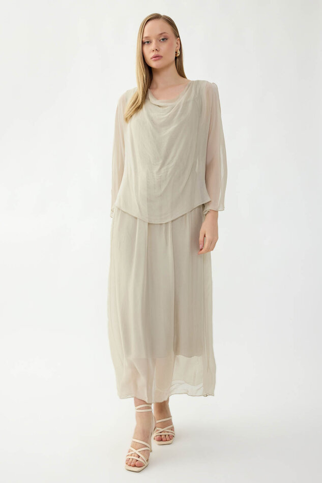 Astarlı Uzun İpek Elbise - 8