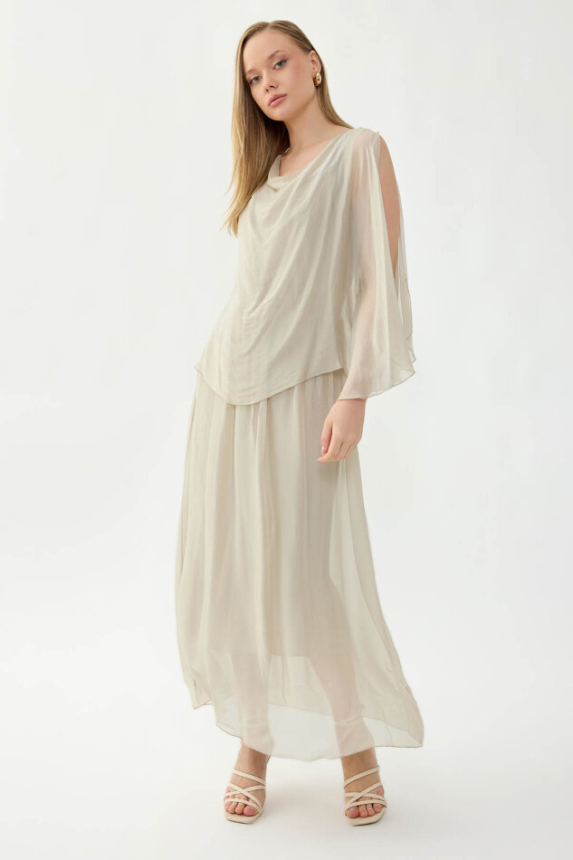 Astarlı Uzun İpek Elbise - 9