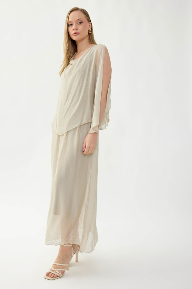 Astarlı Uzun İpek Elbise - 10