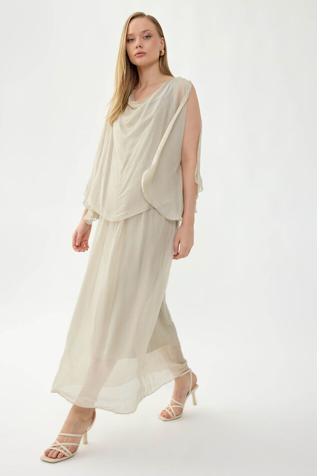 Astarlı Uzun İpek Elbise - 12