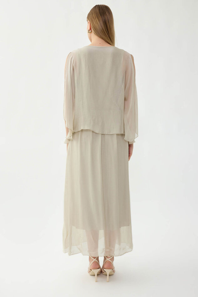 Astarlı Uzun İpek Elbise - 11