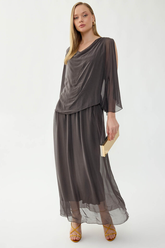 Astarlı Uzun İpek Elbise - 16