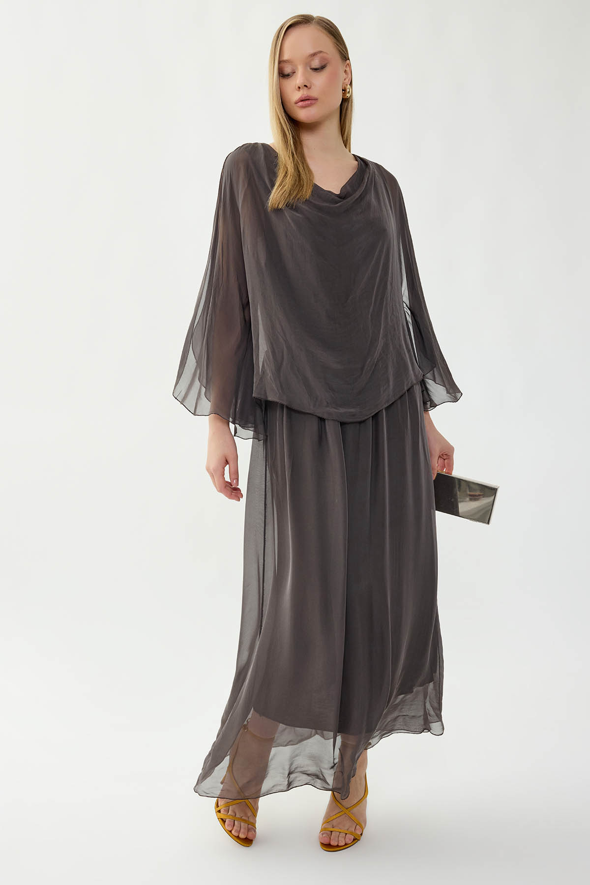 Astarlı Uzun İpek Elbise - Thumbnail