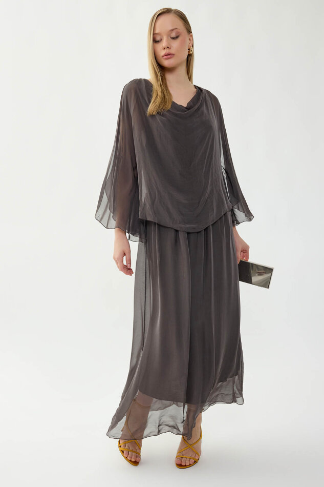 Astarlı Uzun İpek Elbise - 17