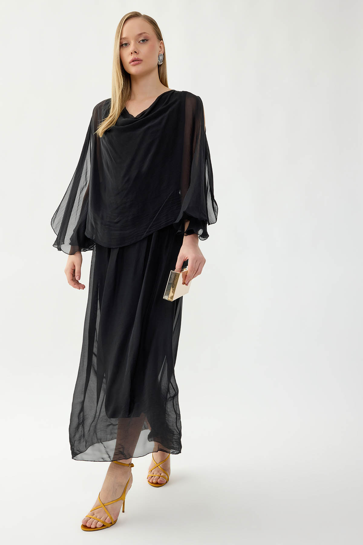 Astarlı Uzun İpek Elbise - Thumbnail