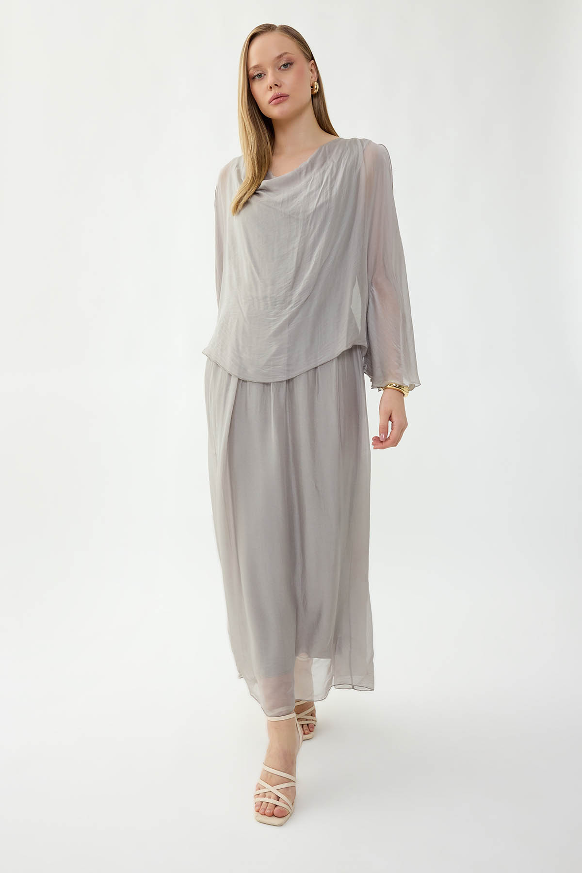 Astarlı Uzun İpek Elbise - Thumbnail