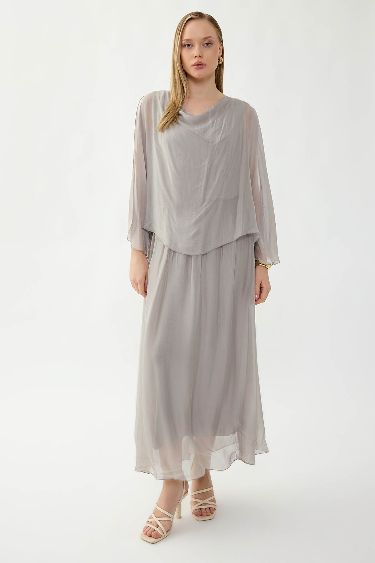 Astarlı Uzun İpek Elbise - Thumbnail