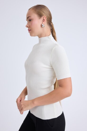 Balıkçı Yaka Yarım Kol Triko Bluz - 2